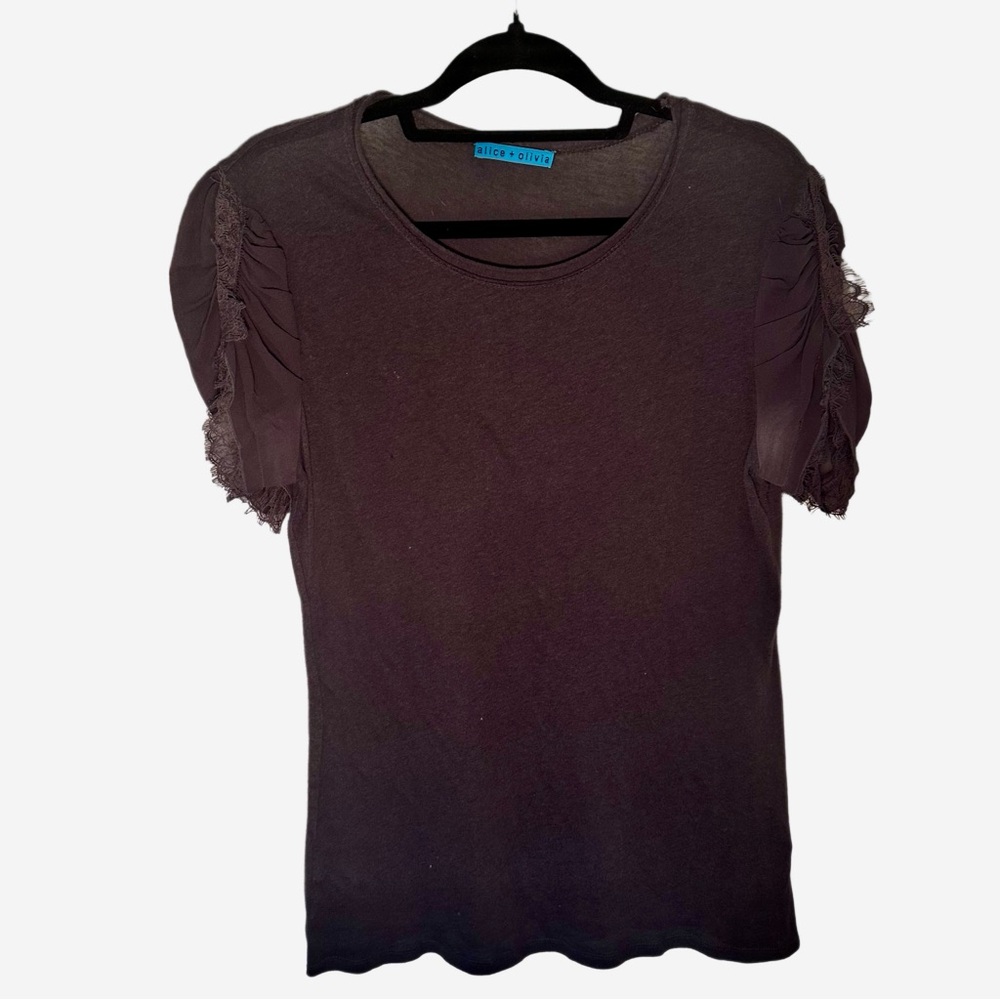 Alice + Olivia Dark Grey Lace Sleeve Top